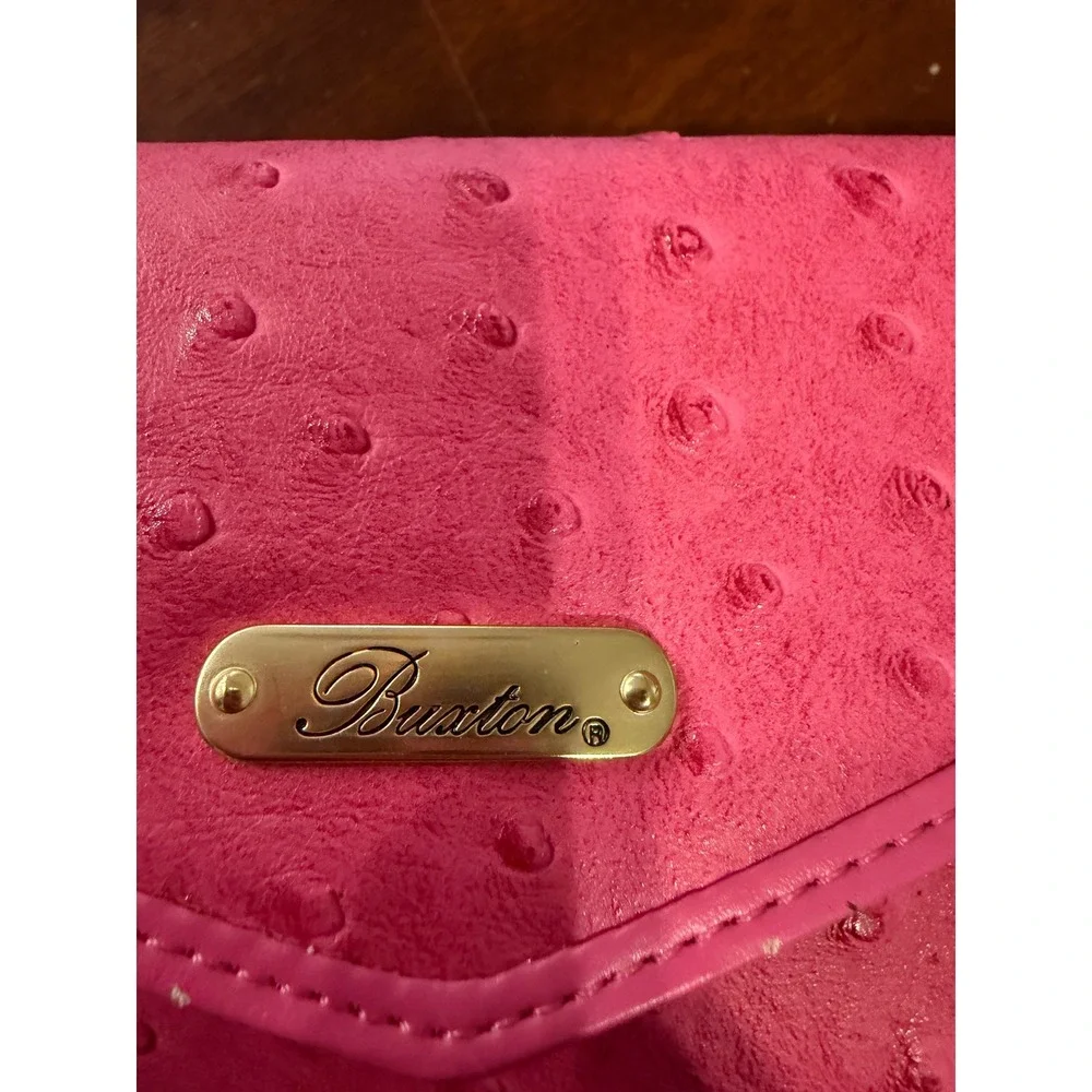 Buxton Pink Ostrich Embossed Wallet Clutch Crossbody Gold‎ Chain Bag